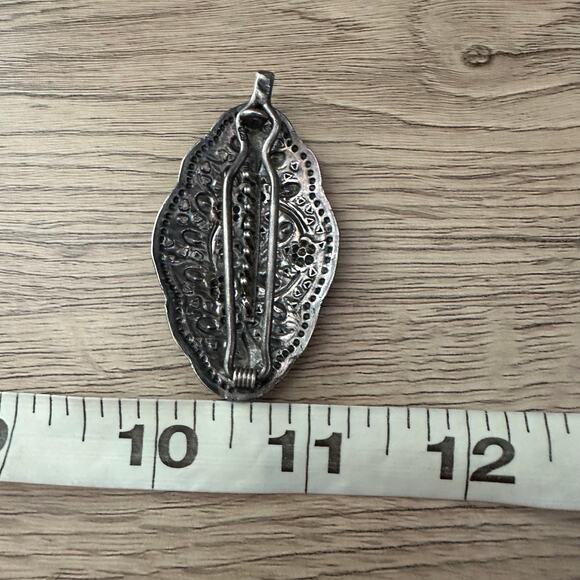 Antique Sterling Silver Victorian Edwardian Repousse Floral Hair Clip Barrette - Picture 7 of 7